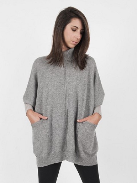 Square Cashmere Poncho with Pockets
