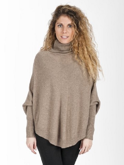 Turtle Neck Cashmere Poncho with Sleeves
